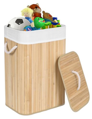 KOSZ NA PRANIE BIELIZNĘ ZABAWKI Z BAMBUSA DREWNIANY POJEMNIK KUFER 80L na Arena.pl