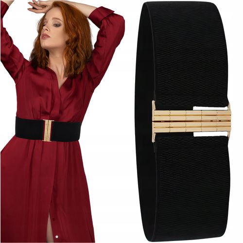 Pasek Damski Elastyczny Czarny Szeroki Sukienki Guma Talia Prosty na Arena.pl