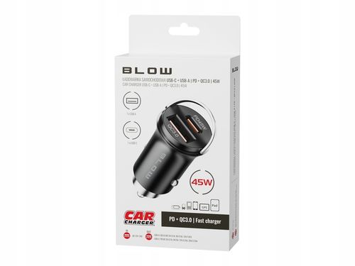 MOCNA ŁADOWARKA SAMOCHODOWA SZYBKIE ŁADOWANIE PD QC 45W USB-C 3,1A KABEL 1M na Arena.pl