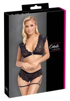 cottelli lingerie komplet top i majtki bez krocza czarny m koronka