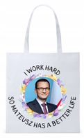 Mateusz Morawiecki Pis Torba Eco Biała Shopper Z Nadrukiem Ze Zdjęciem
