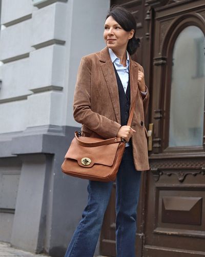 Legendarna torebka skórzana na ramię 2 w 1 genuine lether - MARCO MAZZINI brąz migdałowy na Arena.pl