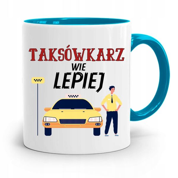 Kubek Błękitny Dla Taksówkarza Wie Lepiej Prezent Z Nadrukiem Ze Zdjęciem zdjęcie 1