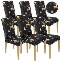 ZESTAW 6 SZT POKROWIEC NA KRZESŁO CZARNY ŚWIĄTECZNE WZORY ELASTYCZNY UNIWER