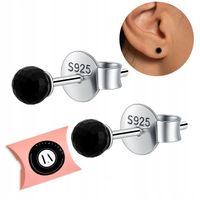 Srebrne diamentowane kolczyki czarne kulki sztyft wkrętki srebro 925 LAPRII