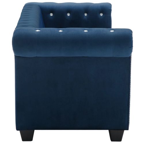 Sofa Chesterfield, 3-os., aksamit, 199x75x72 cm, niebieska na Arena.pl