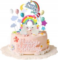 JEDNOROŻEC DEKORACJA TORTU URODZINOWEGO, TĘCZA, KOLOROWE BALONY, TOPPER