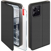 Etui z klapką do Xiaomi Redmi Note 14 5G Zamykane Czarne Futerał + Szkło 9H