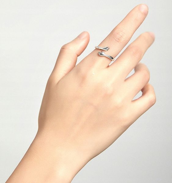 PIERŚCIONEK SREBRNY DŁONIE REGULOWANY PRZYTULANIE SREBRO 925 zdjęcie 11