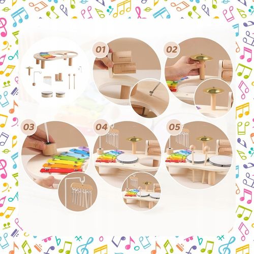 TABLICA MANIPULACYJNA SENSORYCZNA MUZYCZNA PERKUSJA CYMBAŁKI EDUKACYJNA XXL na Arena.pl