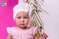 Jamiks ELIA czapka dla dziewczynki na wiosnę falbanka jasny róż 46-48