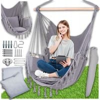 Jasno szary hamak brazylijski kokon huśtawka ogrodowa fotel + poduszki