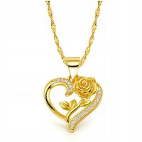 Złoty Łańcuszek 925/585 Serce z Różą Wieczna Róża dla kobiety