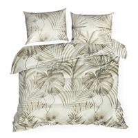 Pościel Nina 160x200 + 70x80 beżowo‑zielona w liście bawełna