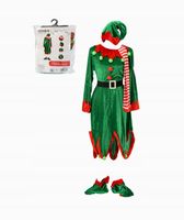 Strój Elfa damski – 5-czesciowy sukienka, czapka buty świąteczny