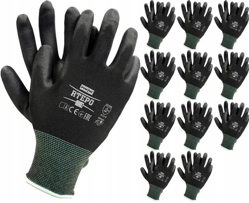 rękawice robocze / czarne / rozmiar: 7 - s / rtepo_bb7 - 12 szt. na Arena.pl