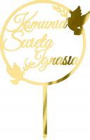 ZŁOTY TOPPER NA TORT PIERWSZA KOMUNIA ŚWIĘTA IMIĘ DZIECKA