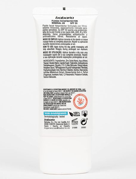 Babaria Sunscreen Fluid Face Cream SPF50 zdjęcie 3