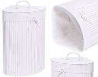 KOSZ POJEMNIK NA PRANIE BIELIZNĘ BAMBUSOWY NAROŻNY BIAŁY ŁAZIENKOWY 60L