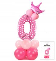 ZESTAW BALONÓW STOJĄCY RÓŻOWY Z CYFRĄ 0 NA PRZYJĘCIE URODZINOWE DEKORACJA