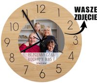 Bambusowy ZEGAR ścienny nadruk UV PREZENT DLA BABCI DZIADKA ze zdjęciem