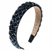 Opaska czarna elegancka diadem do włosów zdobiona koraliki perełki