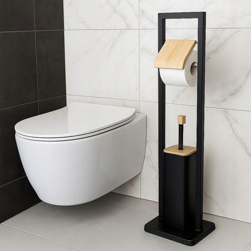 Stojak na papier toaletowy z uchwytem i szczotką do wc czarny bambus na Arena.pl