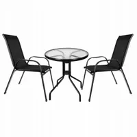 ZESTAW MEBLI OGRODOWYCH CZARNE KRZESŁO I STÓŁ KOMPET DO OGRODU BALKON TARAS