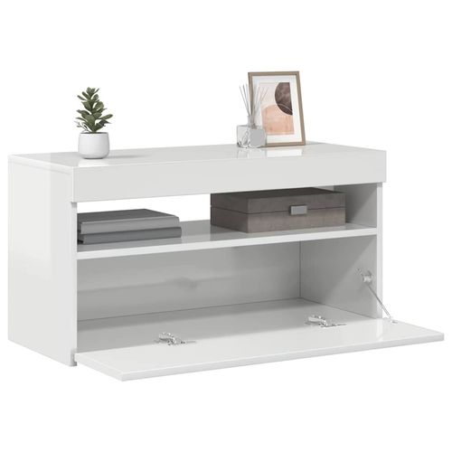 Szafka TV z oświetleniem LED, biała, wysoki połysk, 75x35x40 cm na Arena.pl