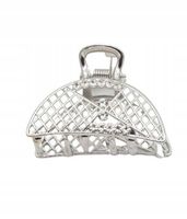 Spinka klamra metalowa półokrągła kratka cyrkonie kolor srebrny 4cm