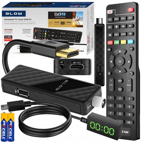 DEKODER TUNER TV DVB-T2 HEVC H.265 FULL HD MINI STICK PILOT ZESTAW zdjęcie 1