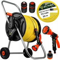 WĄŻ OGRODOWY NA WÓZKU BĘBEN ZWIJACZ ZESTAW Podlewanie Zraszacz 1/2 30m