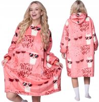 KOC BLUZA Oversize Gruba KOCOBLUZA 2w1 XXL Wzór WINO Futrzak Bluzo Koc