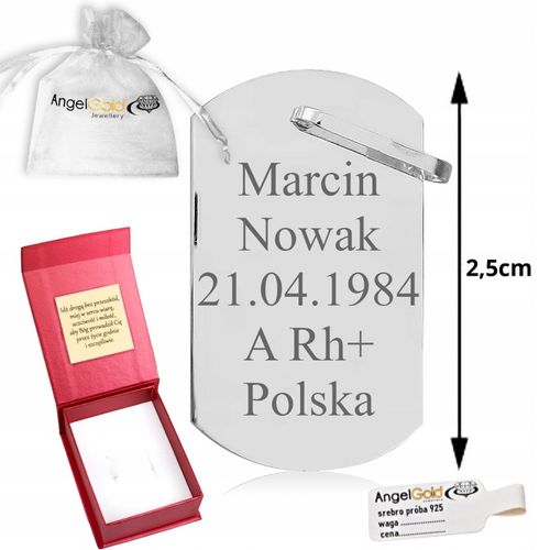 SREBRNY NIEŚMIERTELNIK WOJSKOWY PRÓBA 925 + GRAWER na Arena.pl