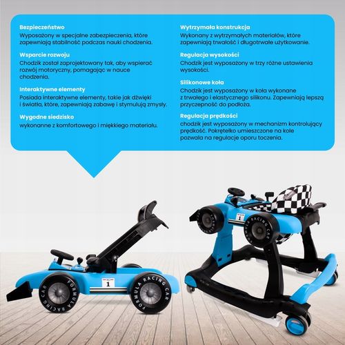 Interaktywny Chodzik jeździk pchacz Wyścigówka Formuła 1 3w1 niebieski na Arena.pl