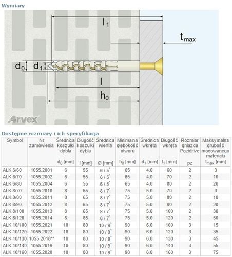 dybel przedłużany łeb z nacięciem krzyżowym alk 8/70mm - ar 1055.2010 na Arena.pl