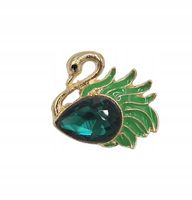 Pięknie lśniąca broszka zielony łabędź z kryształkiem kolor złoty 2,5cm