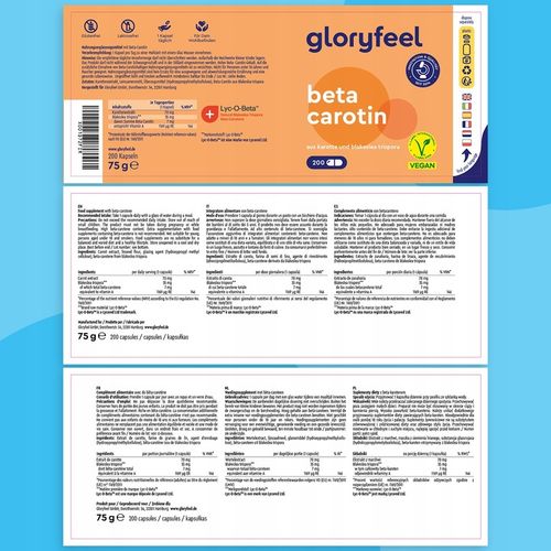 BETA KAROTEN SUN - 200 wegański kapsułek naturalny BETA KAROTEN gloryfeel na Arena.pl