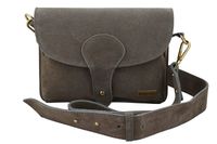 Zamszowa listonoszka na szerokim pasku - Beżowa ciemna