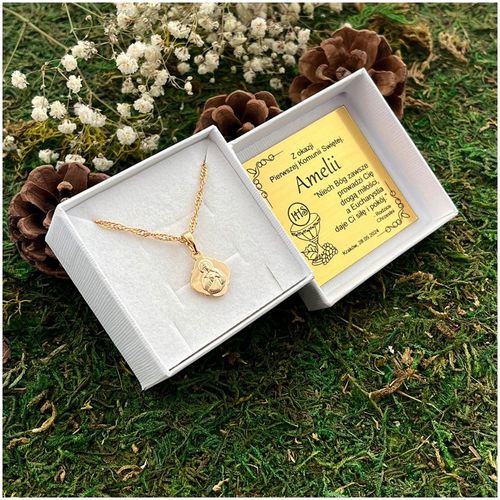 ŁAŃCUSZEK ZŁOTY + MEDALIK KOMUNIJNY SZKAPLERZ NA KOMUNIĘ CHRZEST 18K GRAWER na Arena.pl