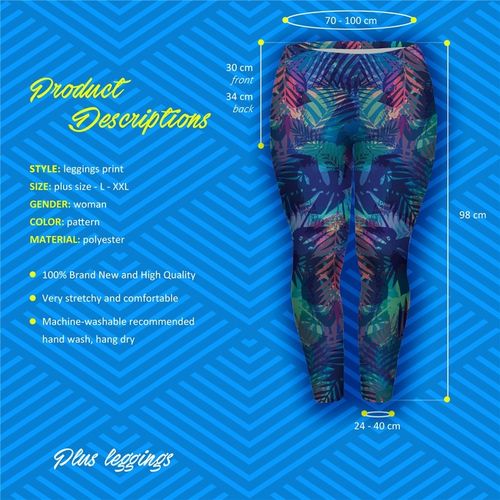 LEGGINSY PLUS SIZE TROPICAL LEAVES BLUE na Arena.pl