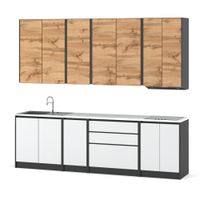 Kuchnia Modułowa Z Blatem Pojemna Bella 2.6m Nowoczesna Szary Wotan Biały