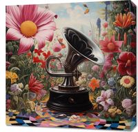Obraz 60x60cm Gramofon w Kwiatach