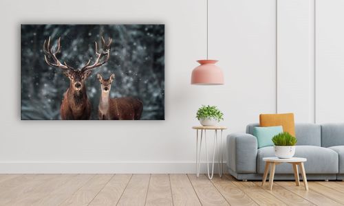 OBRAZ NA PŁÓTNIE 034 Jelenie zimą 90x60cm na Arena.pl
