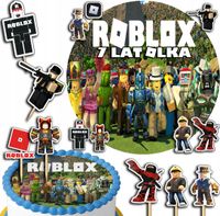 ZESTAW OPŁATEK NA TORT 20CM + TOPPERY PAPIEROWE - ROBLOX + IMIĘ 15CM 18CM