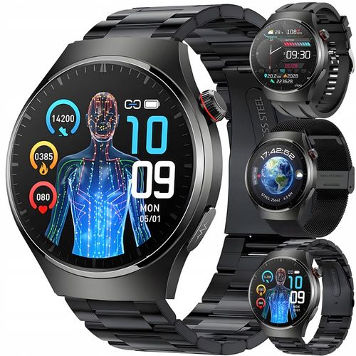 SMARTWATCH ZEGAREK MĘSKI EKG POMIAR CUKRU HRV ROZMOWY 3 PASKI SZKŁO MENU PL na Arena.pl