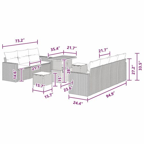 Zestaw Sof na Ogród 10 pcs Czarny polirattan na Arena.pl