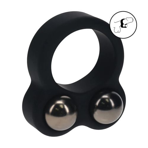 Liquid Silicone Double Weighted Ball Cockring - Black na Arena.pl