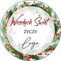 NAKLEJKI ŚWIĄTECZNE z LOGO REKLAMOWE okrągłe wesołych świąt 5 cm 100 szt