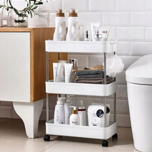 PÓŁKA ŁAZIENKOWA SZAFKA KUCHENNA REGAŁ MOBILNY NA KÓŁKACH 4 POZIOMY na Arena.pl